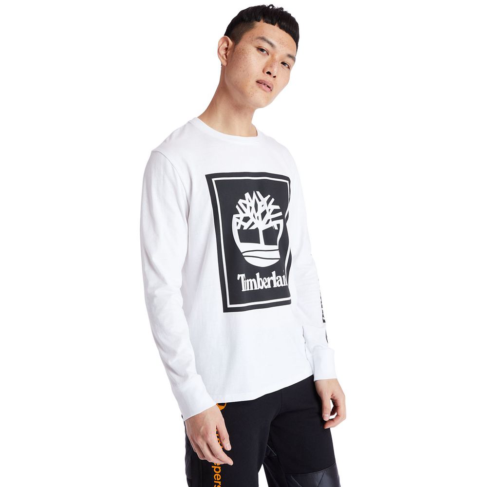 Timberland Mens T-Shirts Long-Sleeve Logo - Black/White - India IT9763108